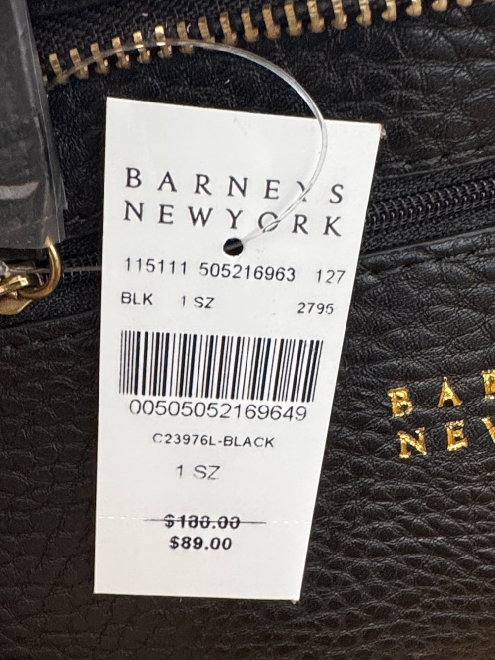 Barneys New York Black Pebble Leather Tote with Striped Navy-White Strap - Picture 8 of 10